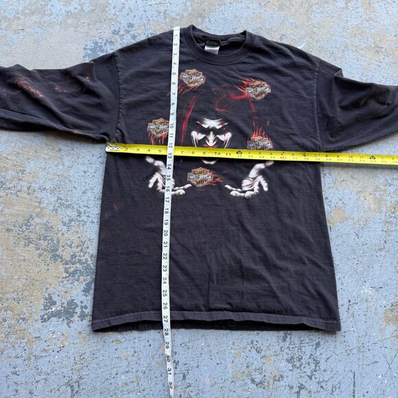 Y2K Harley Davidson Jester Flaming Flames Sleeves Faded Black Sz L - Picture 8 of 8